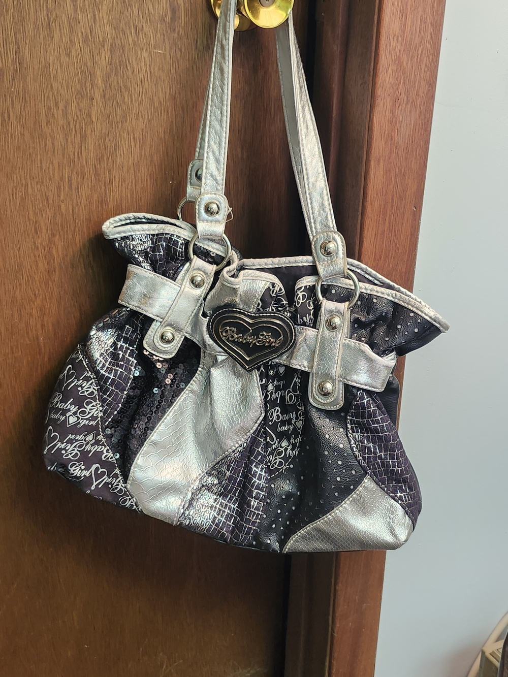 Baby GIRL Silver & Black Patchwork Shoulder Bag